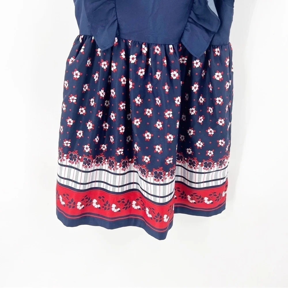 ✅ JANIE AND JACK FLORAL FLUTTER SLEEVE DRESS SIZE 5 NAVY/RED/WHITE‎